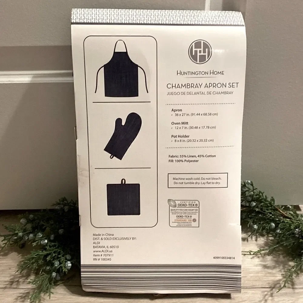 Huntington Home Linen Blend  3 Piece Apron Potholder Set